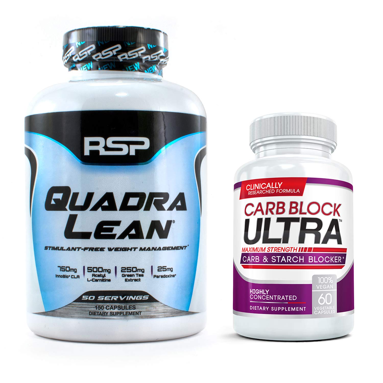 RSP QUADRALEAN 2.0 & 2X CARB Block Ultra Bundle: Professional Strength, Fat-Burning Powerhouse. Block Carbohydrates, Boost Metabolism & Energy, Inhibit Fat Production with The Best Weight Loss Pills by VHN