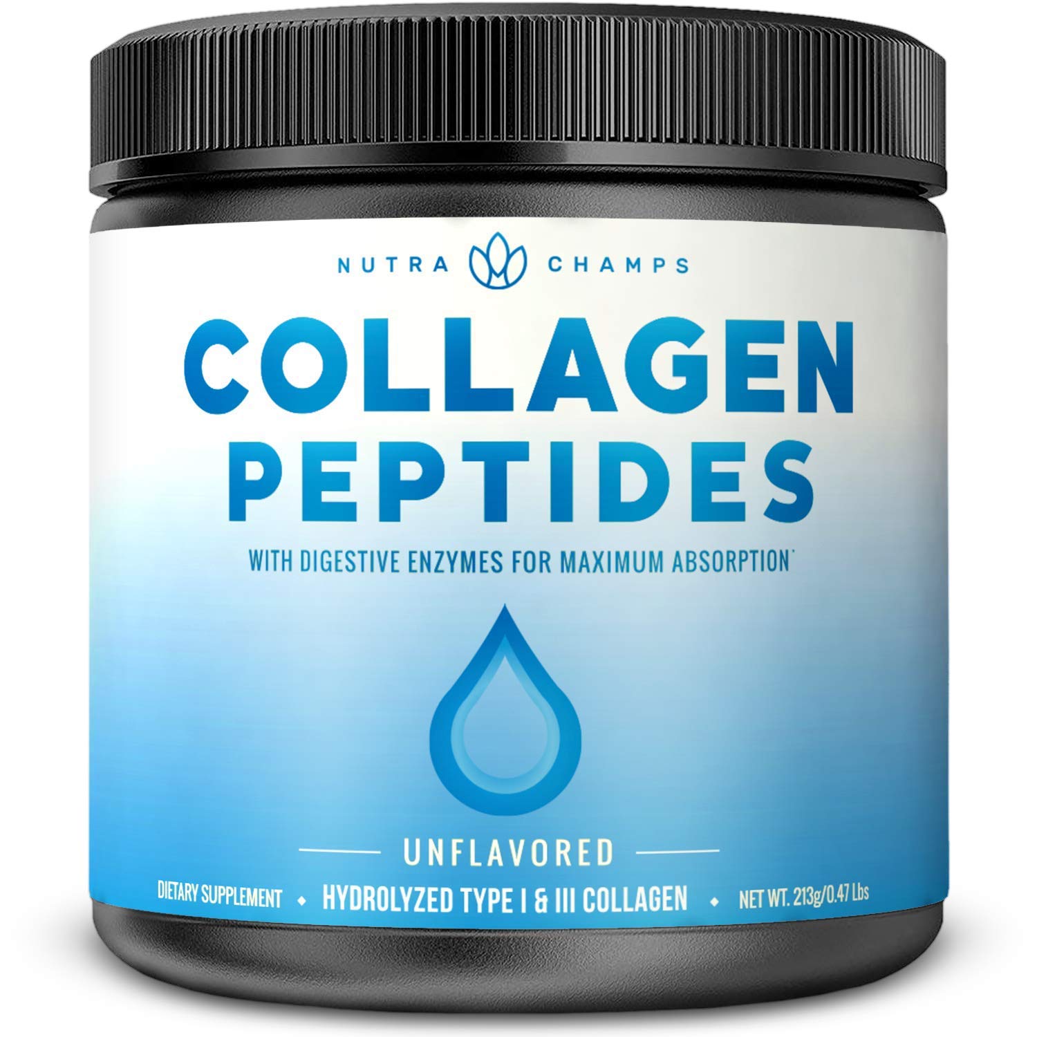 Collagen Peptides Powder - Enhanced Absorption, Double Hydrolyzed, Grass Fed, Keto Protein Powder with Vitamin C - Premium Supplement for Hair Growth, Skin, Nails, Joints & Bones, Unflavored by NutraChamps