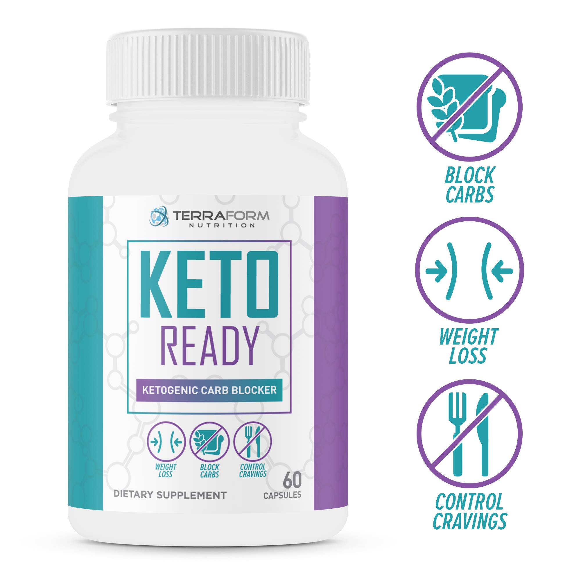 Keto Ready - Max Strength Keto Carb Blocker 1200mg - Burn Fat & Block Carb Absorption - Minimize Cheat Meals & Maintain Ketosis - White Kidney Bean Extract - for Men & Women - Made in USA - 60 Capsule by TerraForm Nutrition