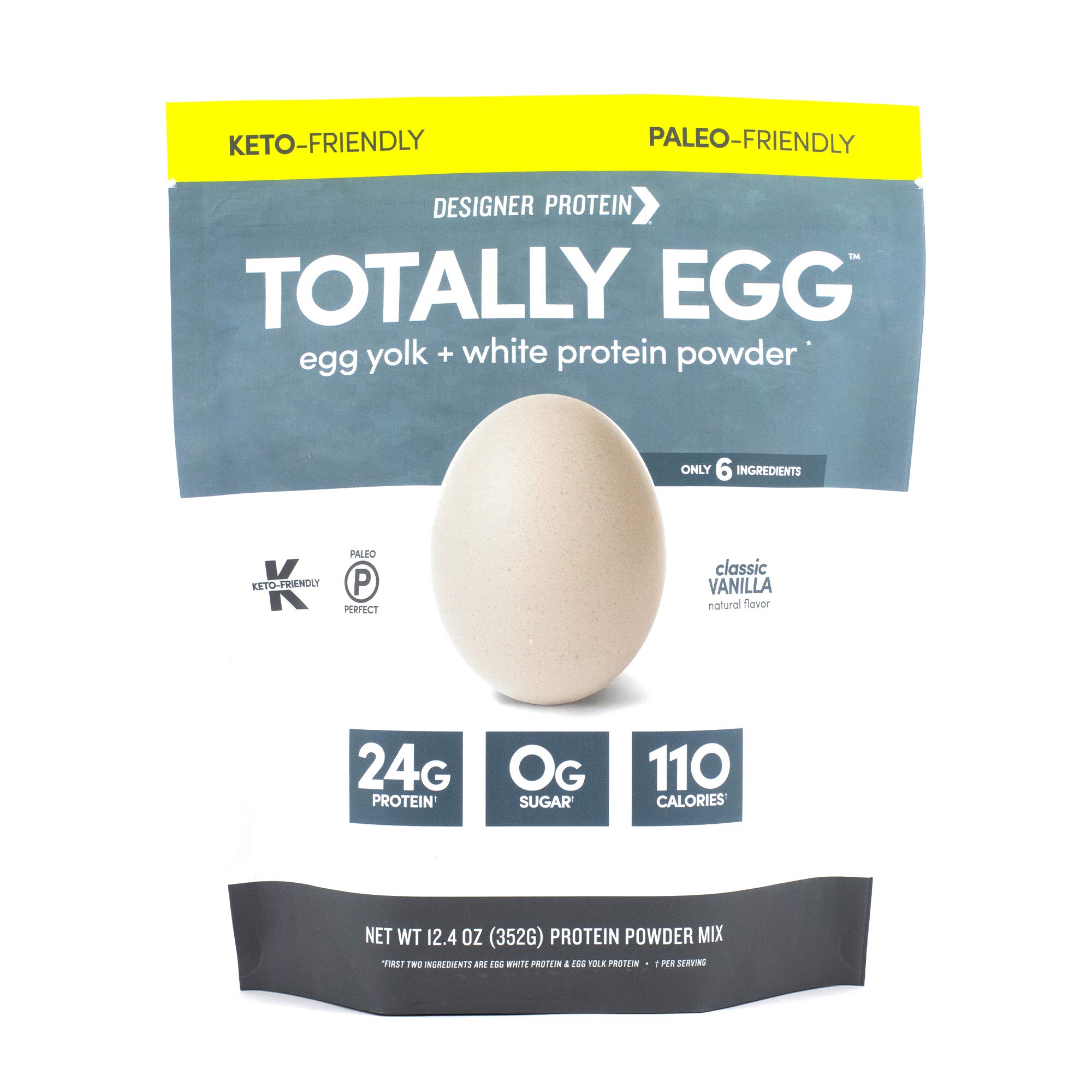 Designer Protein Totally Egg, Classic Vanilla, 12.4 Ounce, Egg White & Yolk Protein Powder by Designer Protein