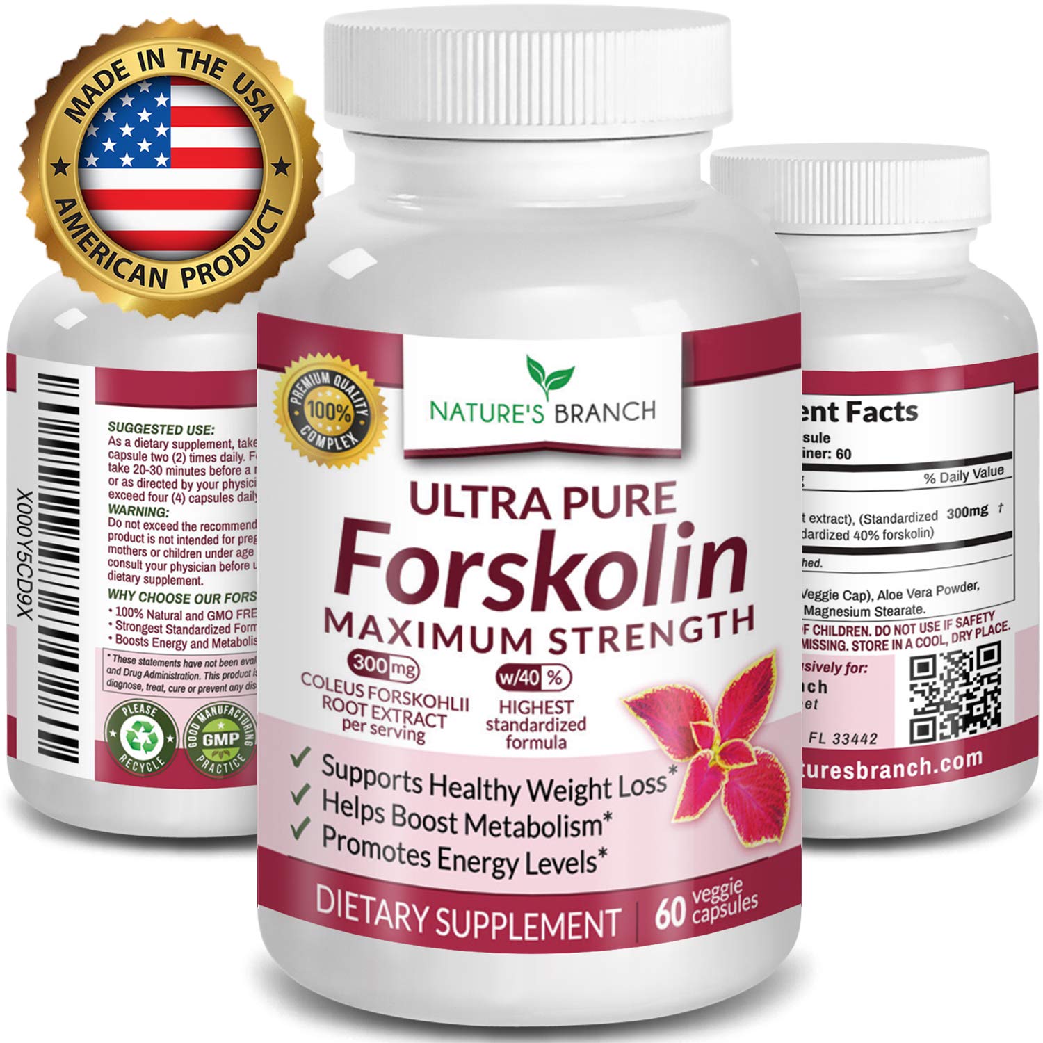 Premium 100% Ultra Pure Forskolin for Weight Loss Max Strength w/ 40% Standardized Coleus Forskohlii Root Extract Powder Belly Buster Supplement - Extreme Keto Advanced Boost Complex - 60 Diet Pills by Nature's Branch
