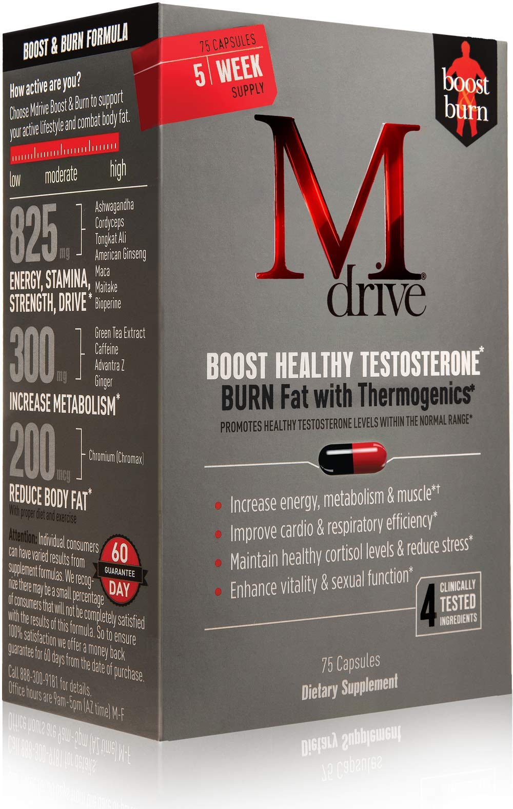 Mdrive Boost and Burn Testosterone Booster and Fat Burner with KSM-66, 75 Count by Mdrive