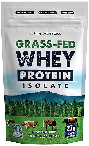Grass Fed Whey Protein Powder Isolate - Unflavored + Cold Processed + Undenatured - Pure Wisconsin Grass-Fed Protein for Shake, Smoothie, Drink, or Food - Natural + Non GMO + No Gluten - 1 Pound by Opportuniteas