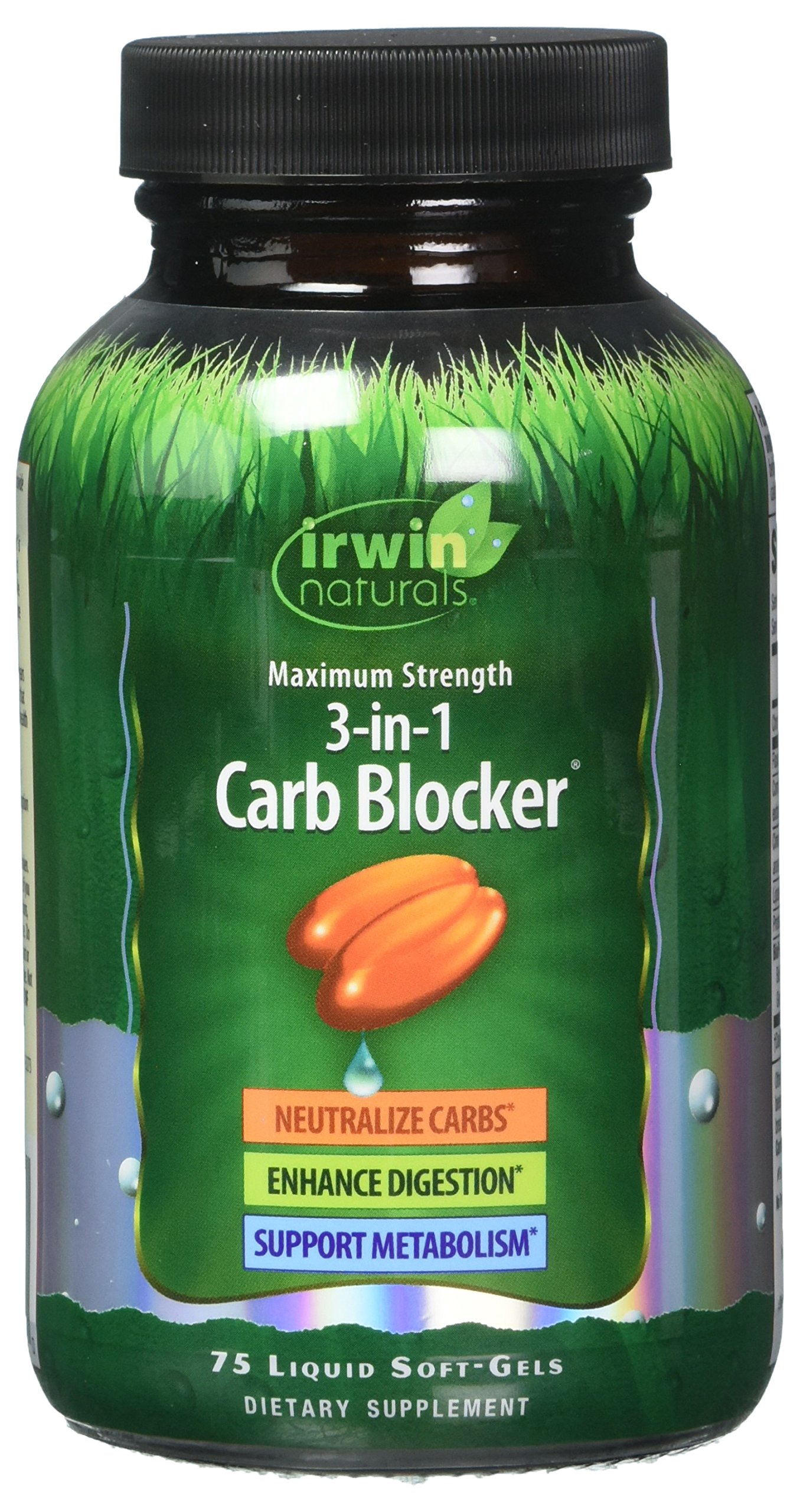 Maximum Strength 3-in-1 Carb Blocker by Irwin Naturals, Neutralize Carbohydrates and Support Metabolism, 75 Liquid Softgels, 2 Pack by Irwin Naturals